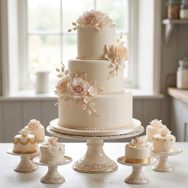 3 Teer Wedding Cake with Miniature Cakes
