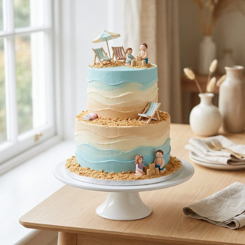 Family Beach Scene Birthday Cake