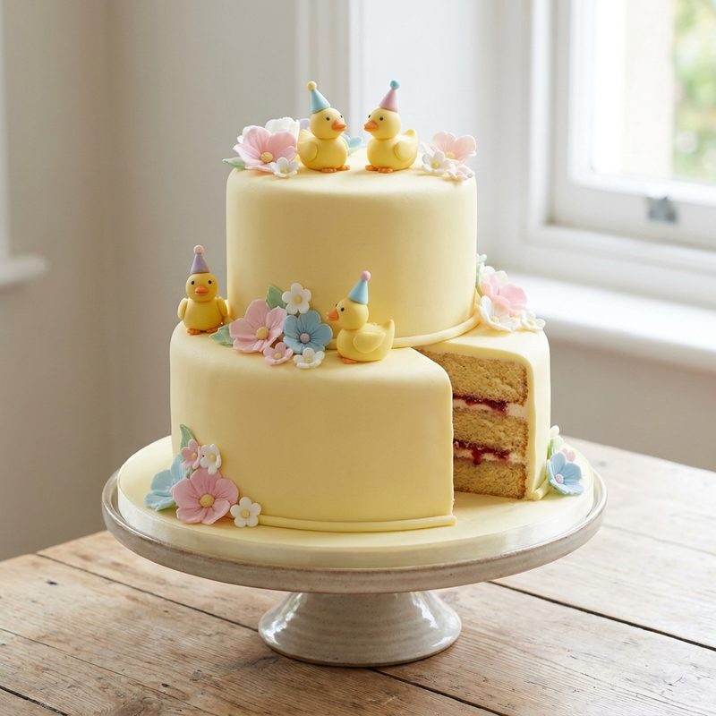Little Duck and Flowers Birthday Cake