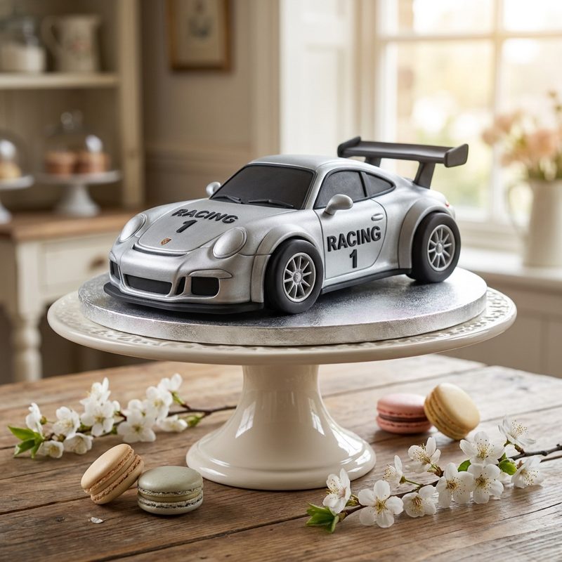 Silver Racing Car Birthday Cake