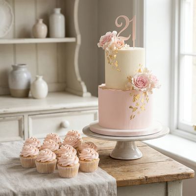21st Birthday Cake with Cup Cakes