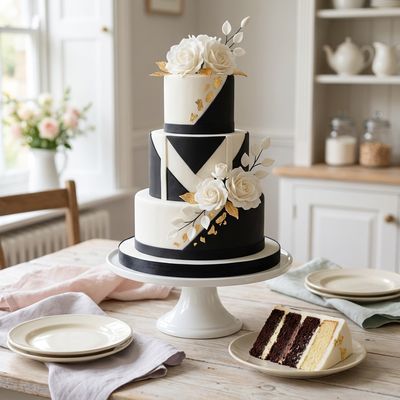 Black White Contemporary Wedding Cake