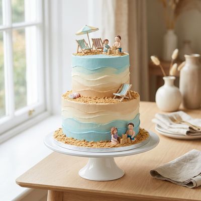 Family Beach Scene Birthday Cake
