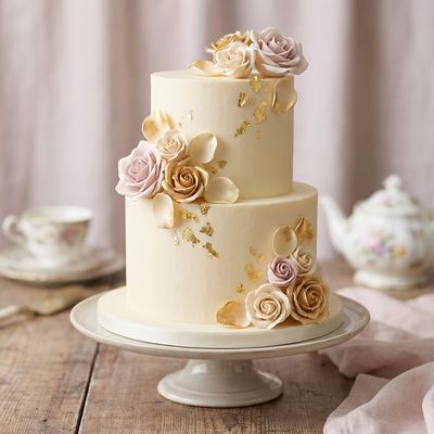 Gold and Ivory Rose Petals Birthday Cake