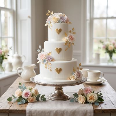 Gold Hearts Three Tier Wedding Cake