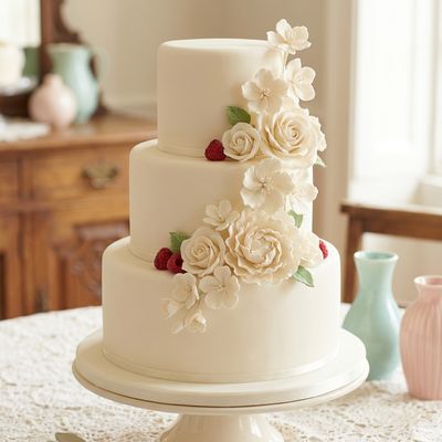 Ivory Flowers Deep Three Tier Wedding Cake