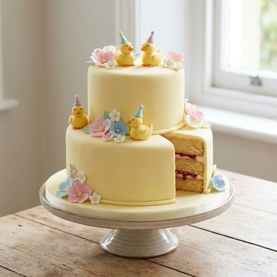 Little Duck and Flowers Birthday Cake