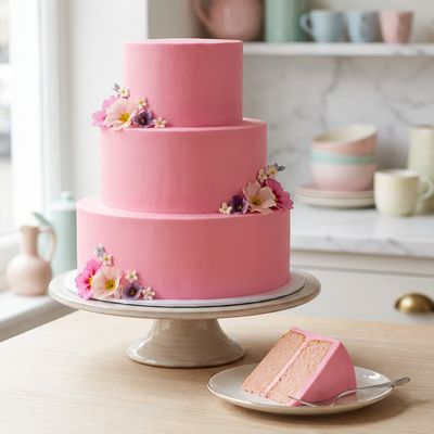 Shockingly Pink Three Tier Wedding Cake