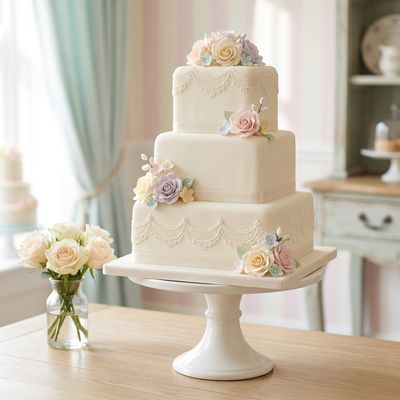 Three Tier Square Stacked Wedding Cake